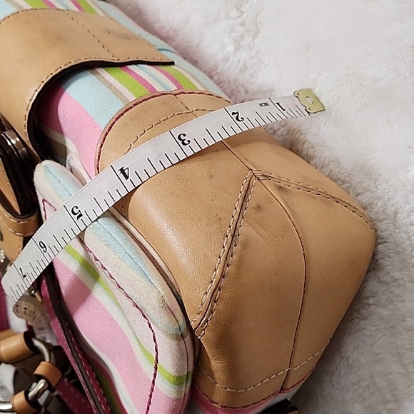 Coach Y2K Soho Hampton Pastel Stripe Leather Trim Flap Shoulder Bag Barbiecore - Picture 8 of 16